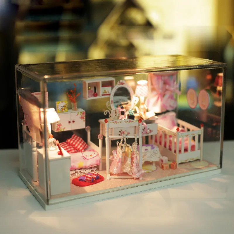 Mini DIY Doll House Wooden Furniture Kit My Dream House Toys Miniature Dollhouse Kitty Princess House Building Block Toys  (5)