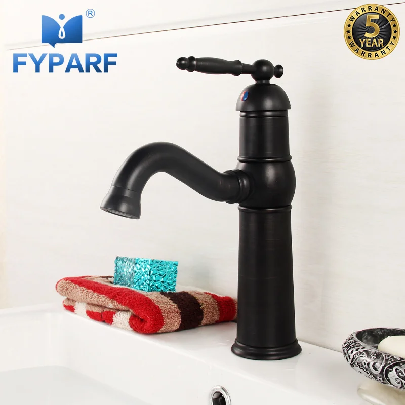 FYPARF ريفي الحمام الحنفيات سطح جبل الحمام الغرور بالوعة الأسود خلاط الحنفية واحدة مقبض مغسلة خلاط الباردة صنبور الماء الساخن