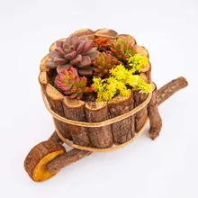 Caioffer Natural Creative Round Cask Shape Resin Wooden Flower Pots Micro Landscape Ornaments Planter Pot For Garden Home CJ003