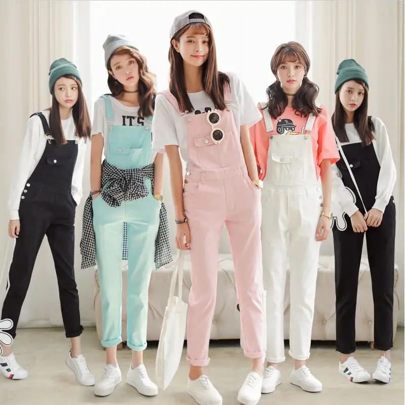 Free Shipping 2017 Summer Spring Denim Jumpsuits Women s Overalls Pants Ladies Jeans Candy Color Rompers