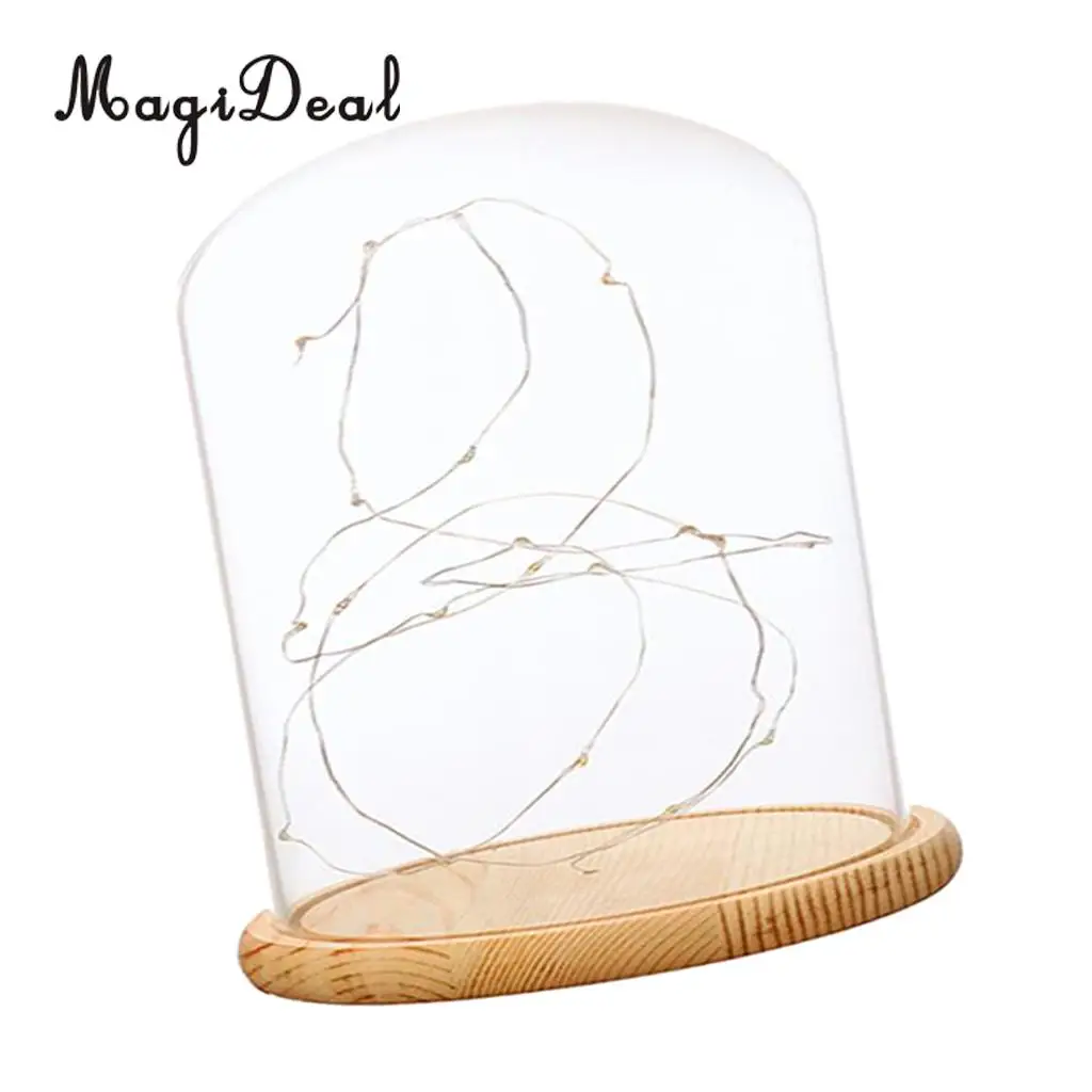 Glass Display Dome Cloche With Suspended LED Lights Tabletop Lamp Wedding Holiday Decor Crafts