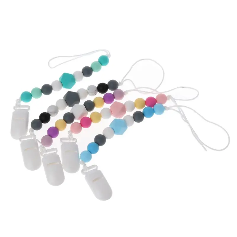 

Teething Dummy Clips Soother Chains Silicone Teether Pacifier Chain Holder Infant Baby Shower Gift Girls Boys Chewable Beads