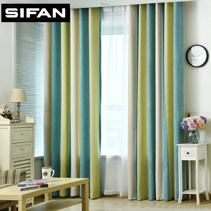

High Quality Striped Printed Chenille Window Curtains for the Bedroom Living Room Heavy Children Modern Curtains for Kids