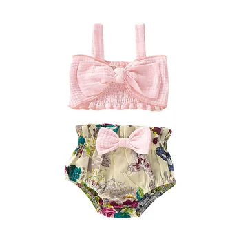 

Children Swimwear for Girls Cotton Two Pieces Swimsuit Bathing Suit Bikini Beach Summer Beachwear Print Vest Clothes Set L0604