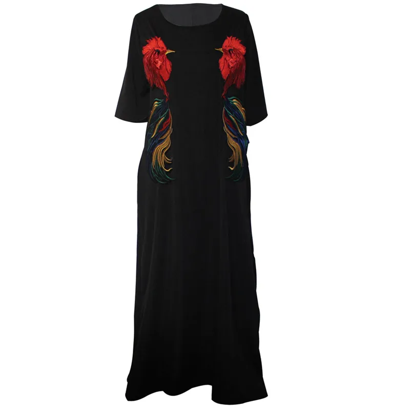 Tilapia/Новое поступление, длинное повседневное Черное Платье макси с коротким рукавом и аппликацией, модные платья в анкарском стиле, платье Дашики с карманом - Цвет: black