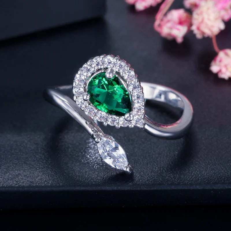 CWWZircons Adjustable Size High Quality Rose Gold Color Pear Cut Cubic Zirconia Open Rings For Women Fashion Jewelry R089|open ring|fashion rings for