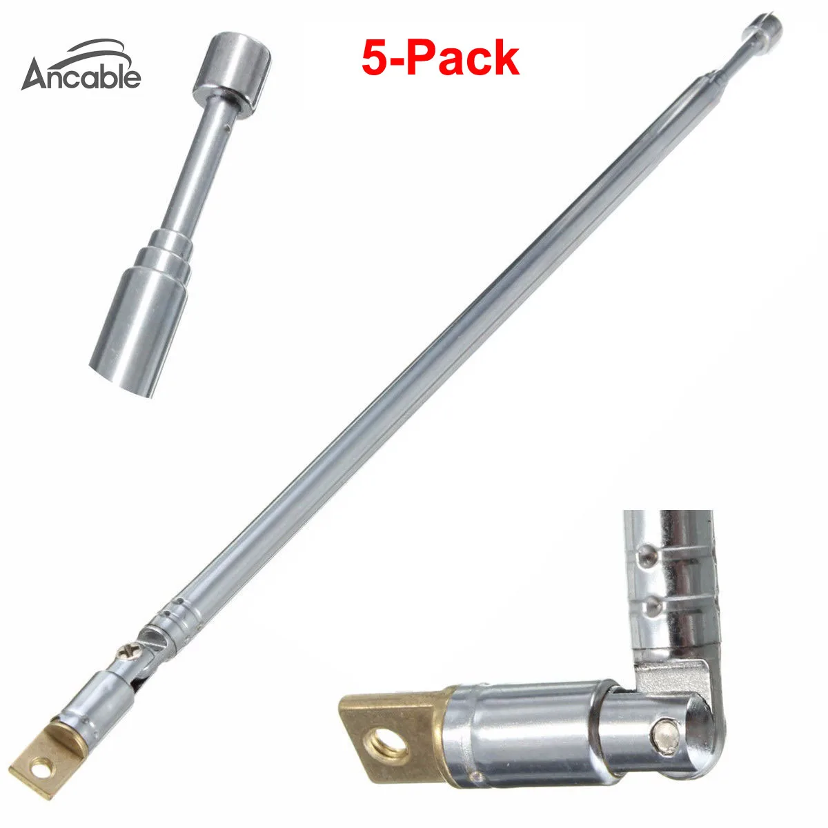 

5-Pack Replacement 62cm 24.4" Long 4 Sections Telescopic Antenna for Radio AM FM TV