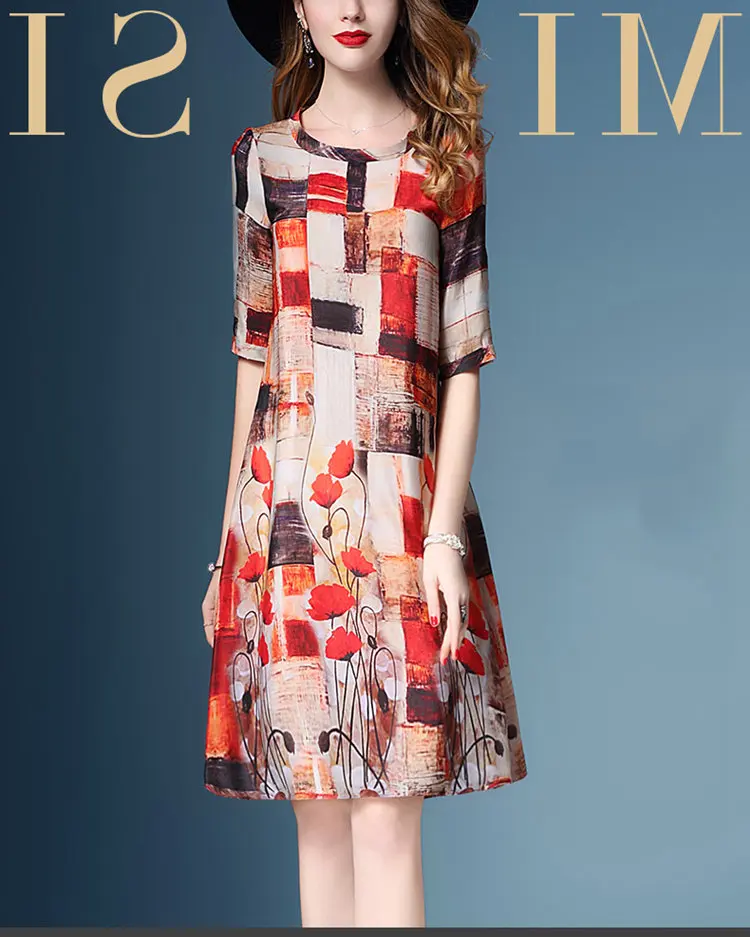 2018 New Arrival Women Dress Summer Fashion Print Vestidos Feminino Dresses Casual Vintage Silk Dress Ladies Robe Femme Ete (2)