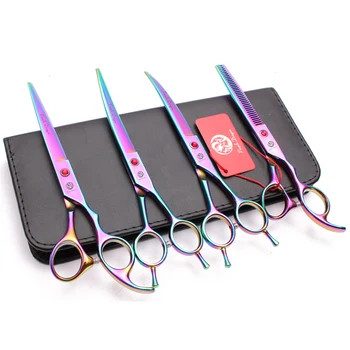 

7" Stainless Purple Dragon Colorful Grooming Shears Straight Scissors Thinning Shears Up&Down Curved Scissors Pets Shears Z3002