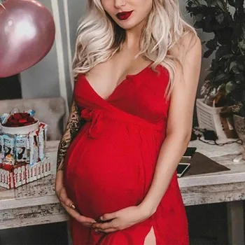 

Maternity Sexy Dresses Solid Sling V-Neck Pregnancy Party Dresses For Photo Shoot Robe Grossesse Summer Fashion Dress S-2XL