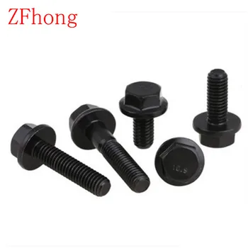 

10pcs/lot DIN6921 M12 Steel With Black Grade 10.9 Hex Flange Bolt Bolts M12*25/30/35/40/45/50