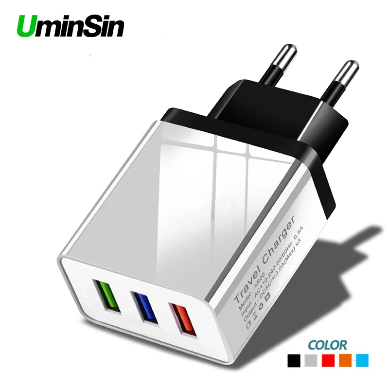 Универсальное зарядное устройство 5V 2.1A EU 3USB порта для мобильного телефона Xiaomi