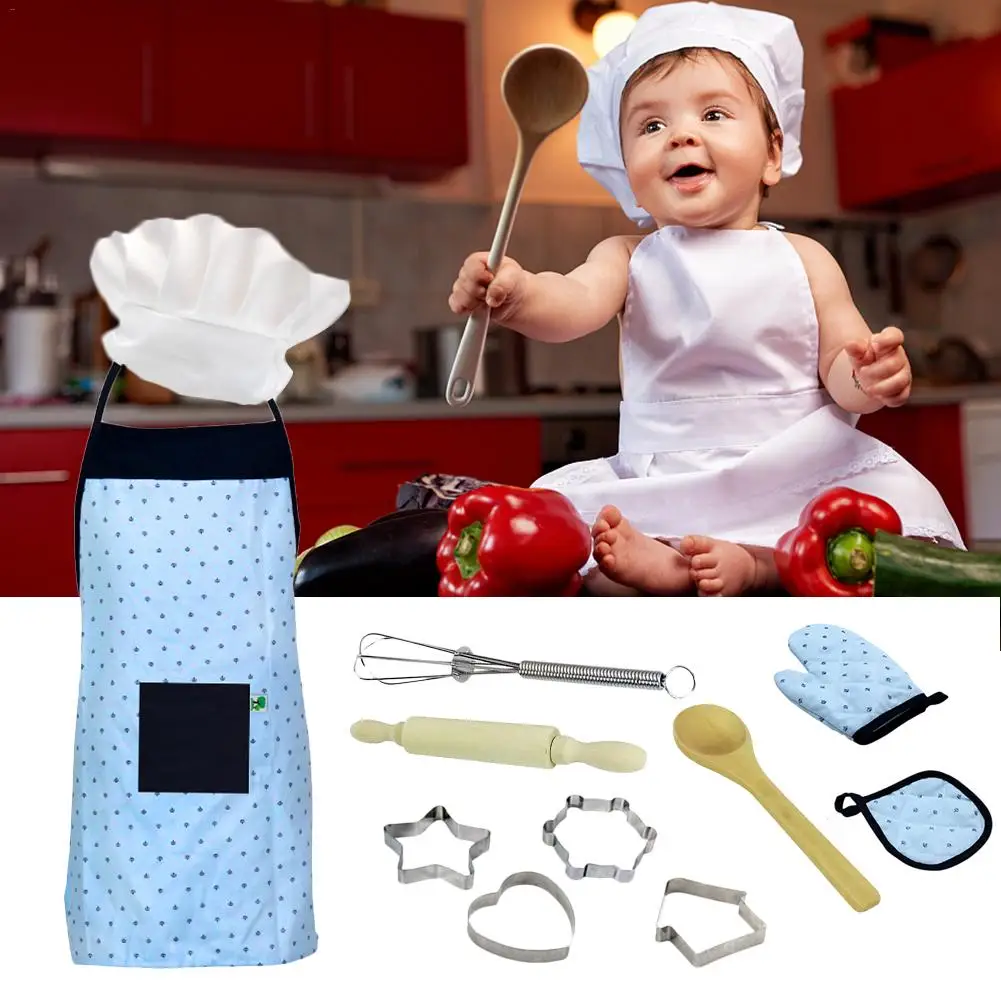 NEW 11pcs/set Food Kitchen Toy Kids Cooking Baking Toy Set Role Play Kitchen Utensils Baking Tools Cake Apron For Girl Boy Kid