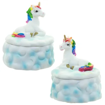 

2Pieces Collectable Rainbow Unicorn Cloud Trinket Box Fairy Horse Jewel Case Jewellery Box Cloud Keepsake Box with Unicorn Lid