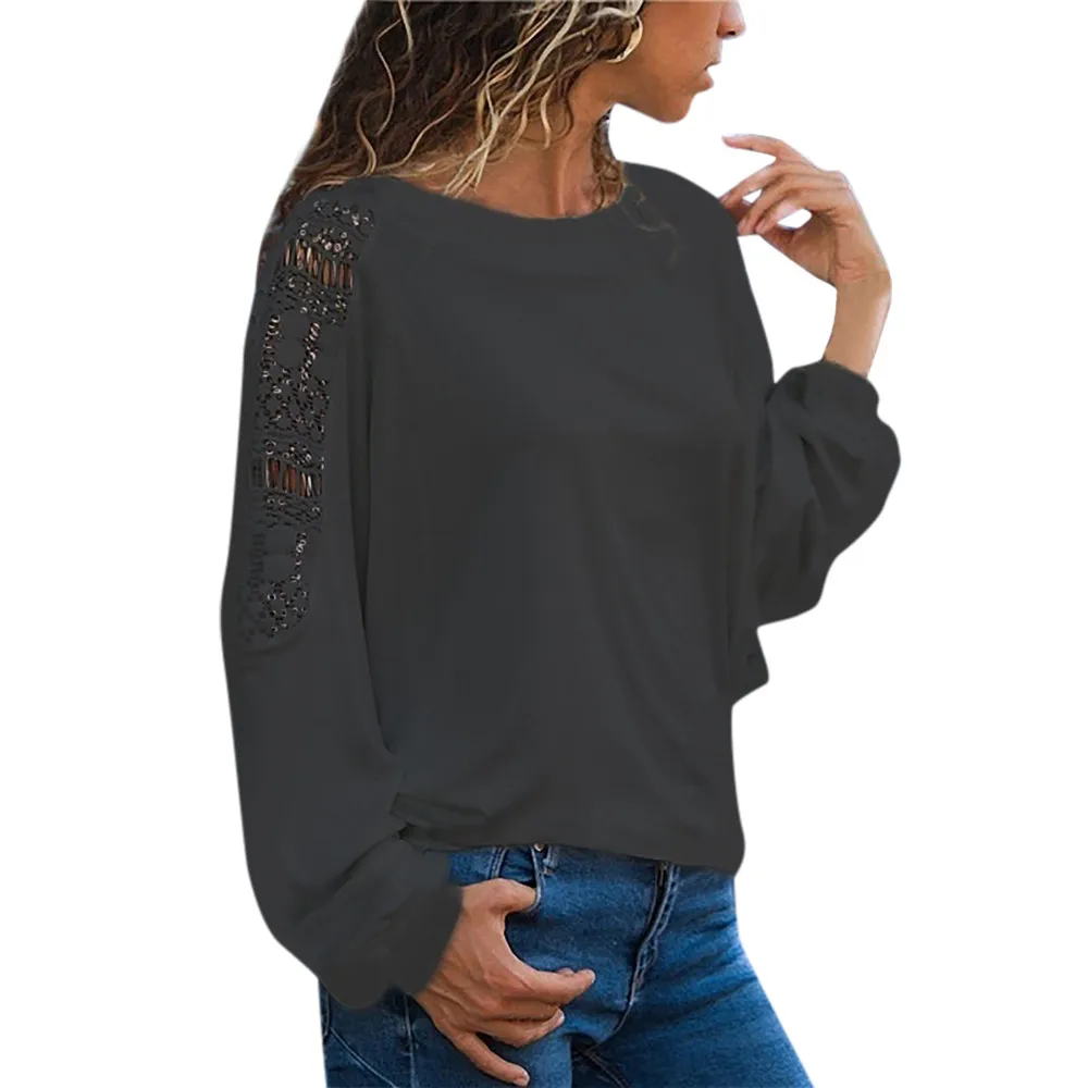  2019 Fashion Women Casual T-shirt Long Sleeve Spring top Hollow Solid T shirt Autumn Tees Femme Lad