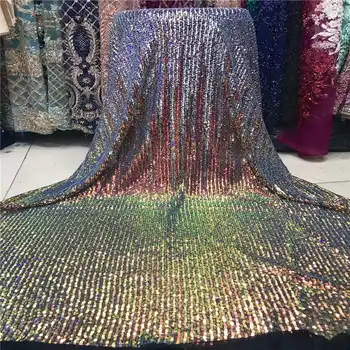 

African Sequins Lace Fabric 2019 High Quality Lace French Sequence tulle Lace Nigerian Lace Fabric For Wedding Party 5yards/lot