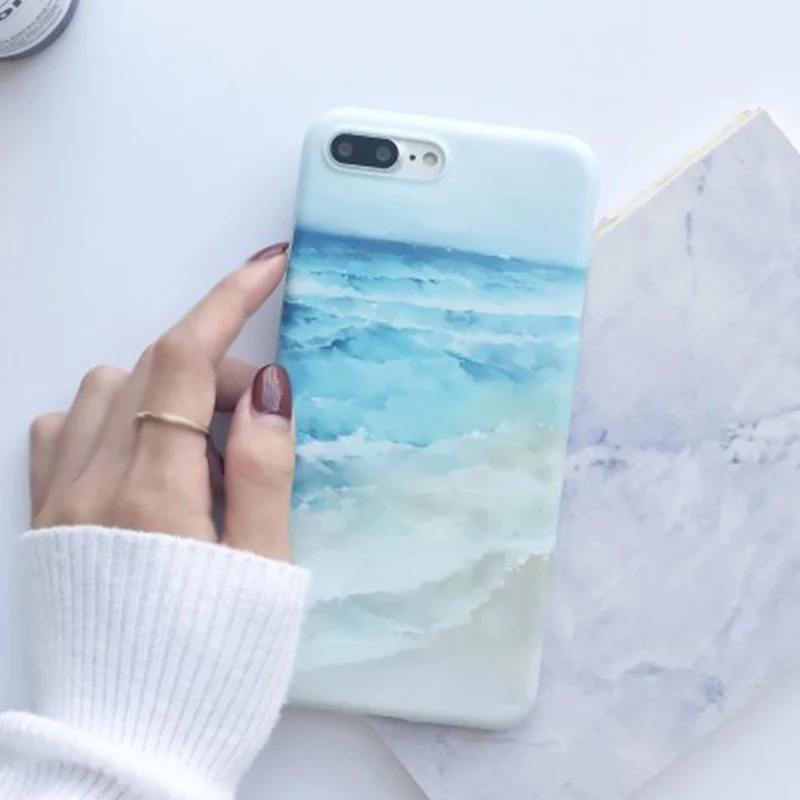 IMD Blue Sea Waves beach painted TPU Phone case For iphone X 6 7 8 Plus Ocean Cases 6s Back Cover |