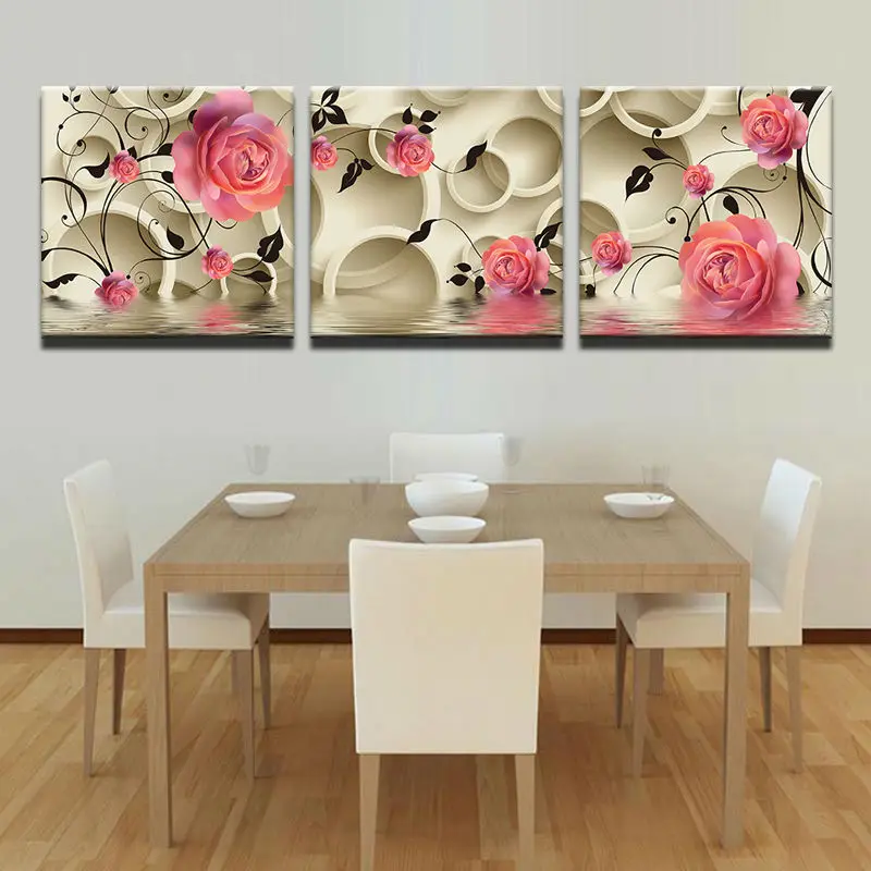 

Wall Art Canvas Prints Home Decor Modern Paintings For Living Room 3 Piece Classic Flower Pink Rose Vintage modular Pictures