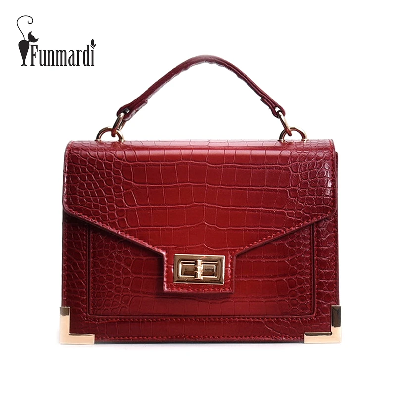 

FUNMARDI Crocodile Pattern PU Leather Women Messenger Bag Lock Shoulder Bag Luxury Alligator Cross-body Bags Square Bag WLHB3025