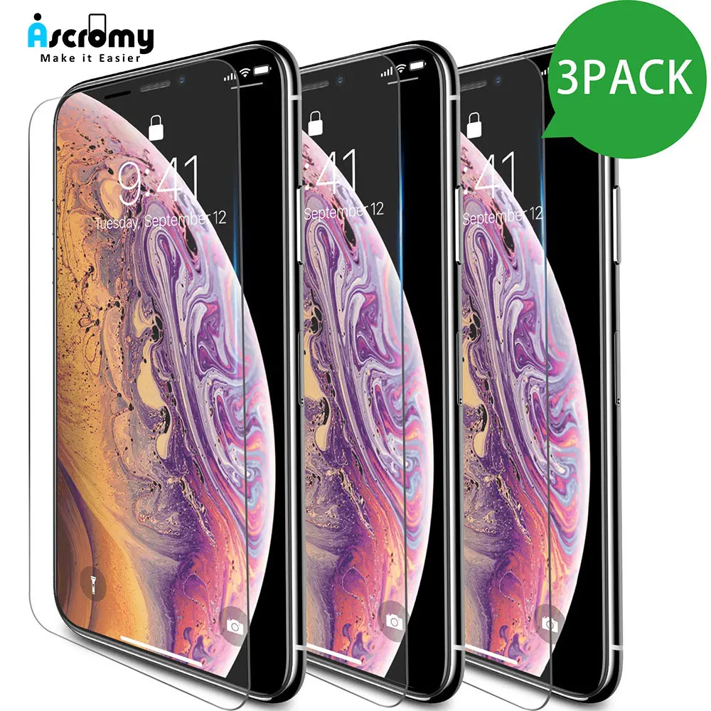 

Ascromy 3PCS For iPhone XS Max Screen Protector Tempered Glass 2.5D 9H Protective Film For iPhone X S XR XSmax 10 11 Pro Max Protection ScreenProtector verre trempe