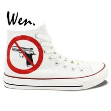 Wen Original Design Custom Hand Painted Shoes Gunshot Wound White High Top Men Women’s Canvas Sneakers Christmas Gifts