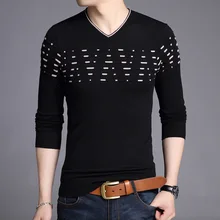 Корейский стиль модный трендовый Молодежный пуловер вязаный свитер с v-образным вырезом Осень качественный хлопковый мягкий эластичный свитер мужской m-xxxl