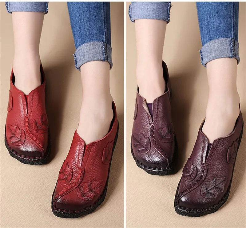 CEYANEAO/Женская обувь ручной работы из мягкой кожи; модная рабочая обувь для мам; Повседневная Удобная Женская дышащая обувь на плоской подошве; размеры