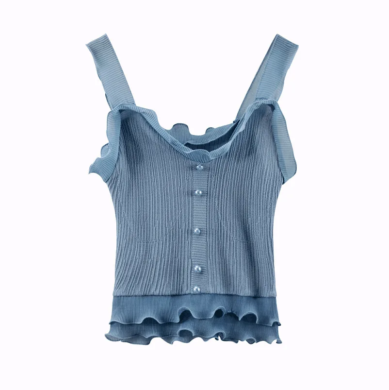 

Real Time 2019 Summer New Pattern Korean Suit-dress Small Fresh Lace Fold Thin Knitting Unlined Upper Garment Camisole Vest