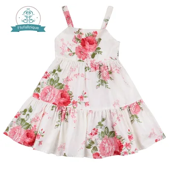 

Flofallzique 2019 Printed Floral and pink kids clothes Sling back bow tie cute princess toddler wedding party new dresses 1-10Y