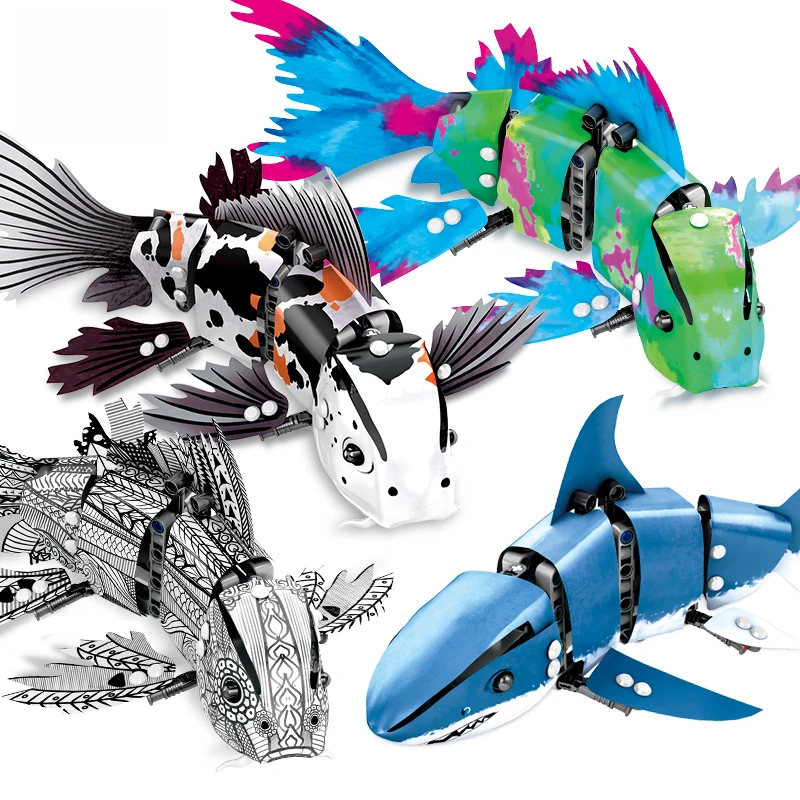 

New Idea technics machine Bionic fish building block Koi Guppy Shark Garden model diy bricks 81000 education toys collection