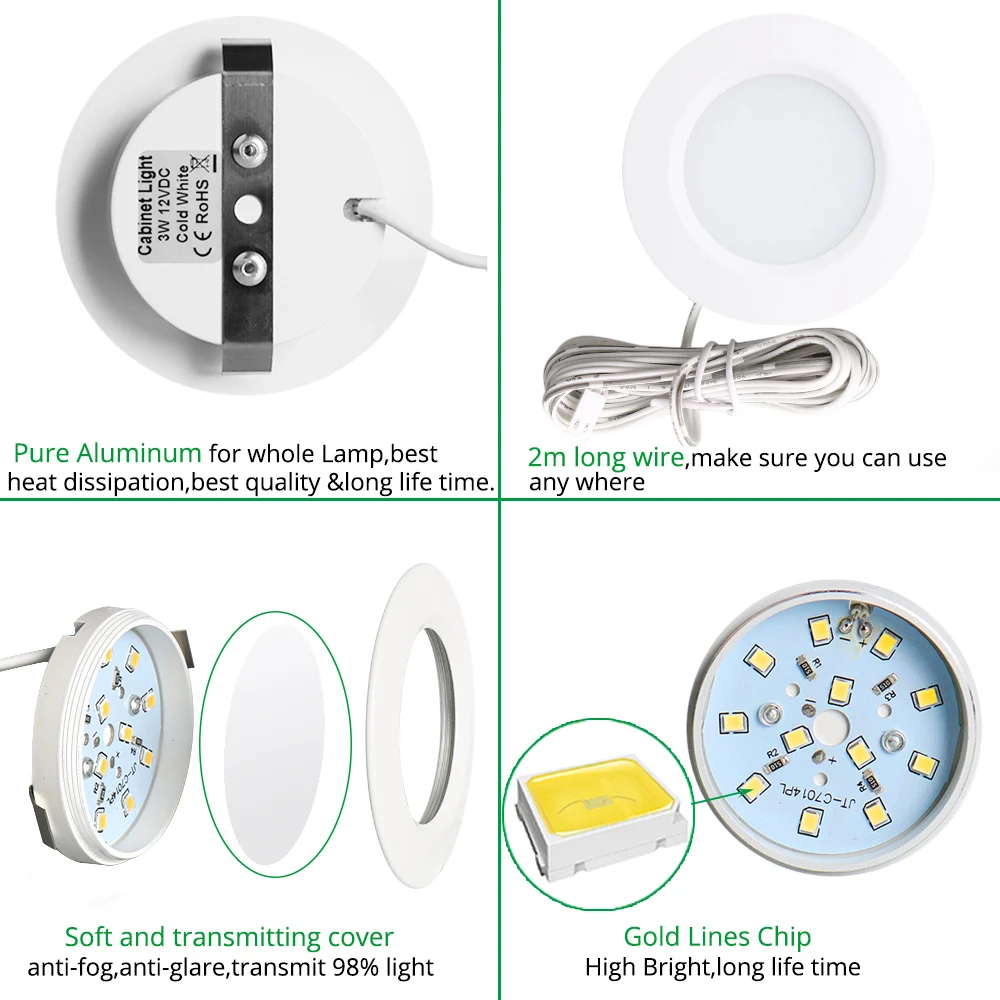 GO OCEAN Под светильниками в шкафу Светодиодная ночная лампа Dimmable 12V 3W Круглый свет
