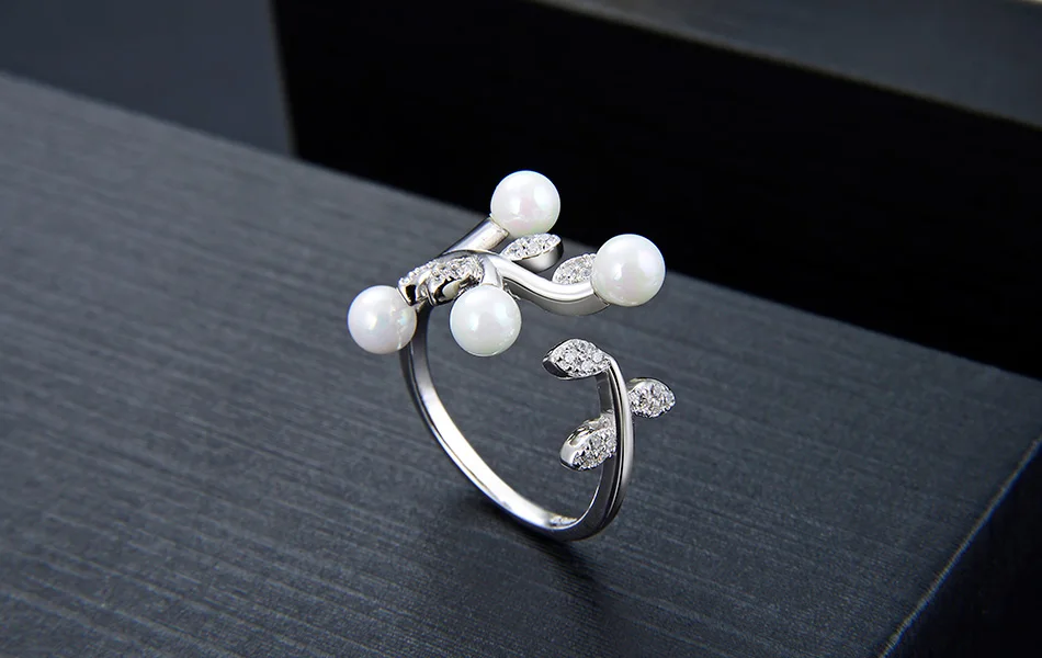 ORSA JEWELS кольца для женщин 925 регулируемые AAA CZ Кольцо с искусственным жемчугом модные формы растений женские подарки вечерние ювелирные изделия SR118