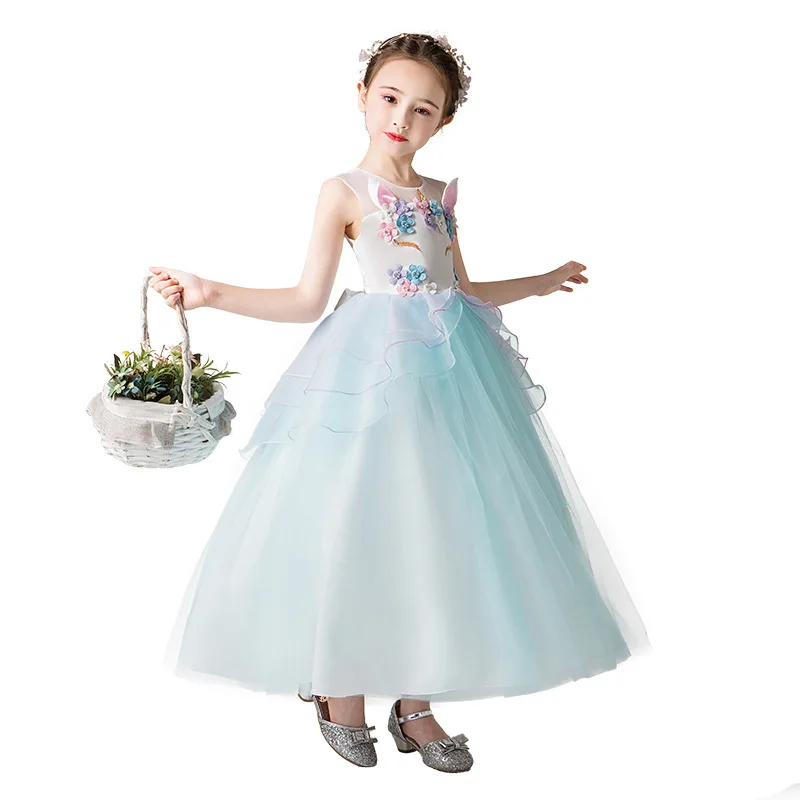 

Girls Unicorn Dress Teenager Dress Up Costumes Maxi Frocks To Formal Party Cute Pink Robe Summer Wedding Flower Girls Clothes