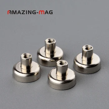 

4PC 13KG Powerful Neodymium Magnet Pot D20*7mm Thread Stu M4 Led Panel Precision Machines Magnetic Holder Mounting Base