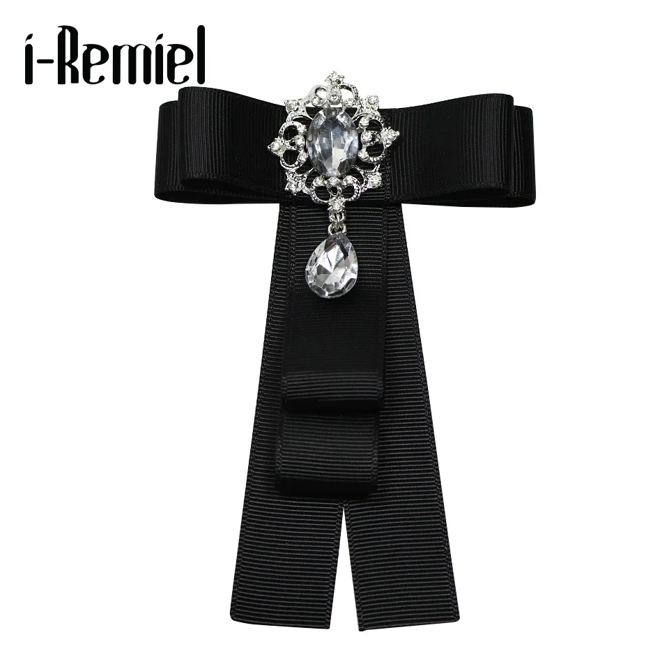 

i-Remiel Bow Brooch Fabric Velvet Ribbon Crystal Pins And Brooches Shirt Collar Accessories Vintage Broche Pin For Women For Men