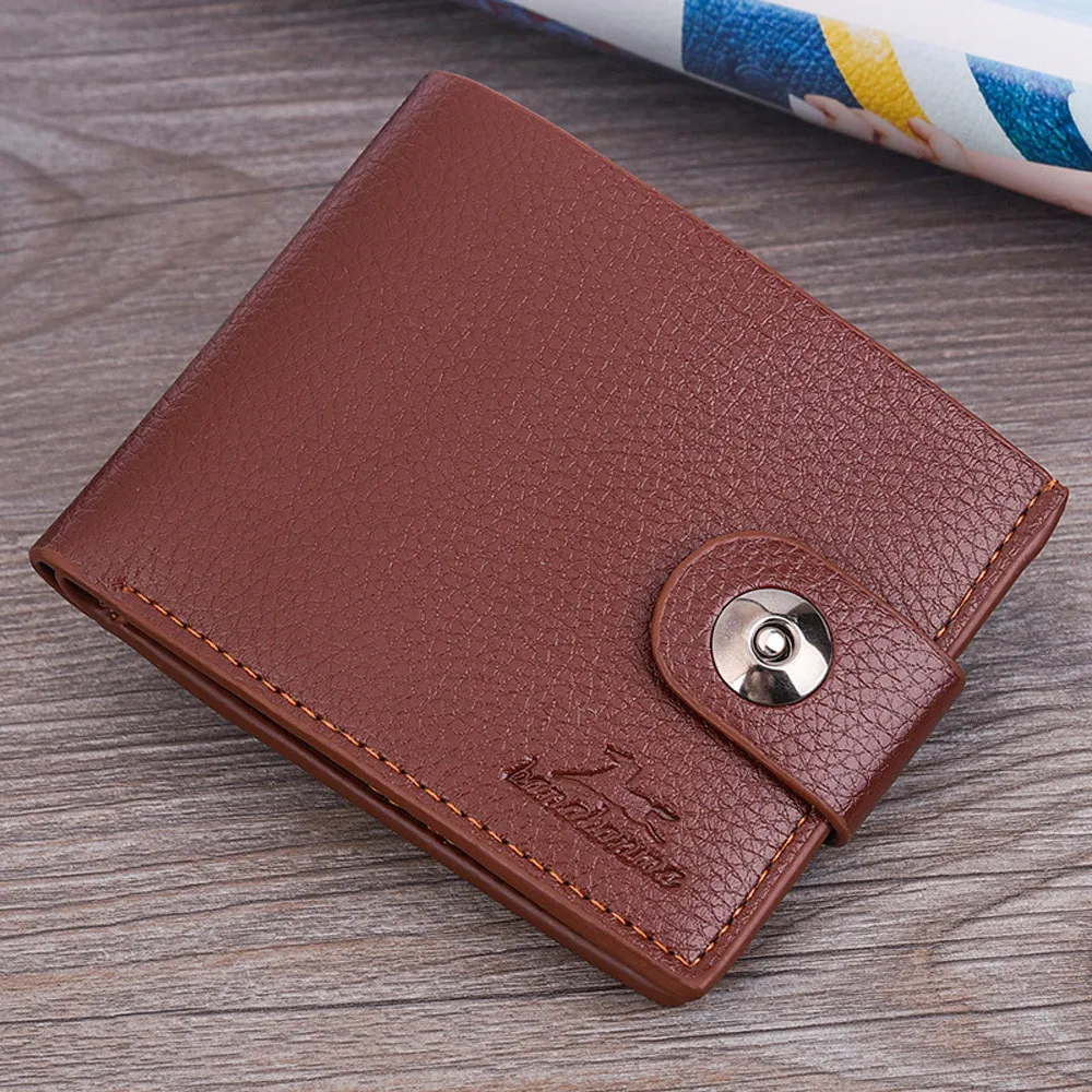 

Men Solid Color Vintage Hasp Lichee Pattern Multi Card Position Wallet 30#