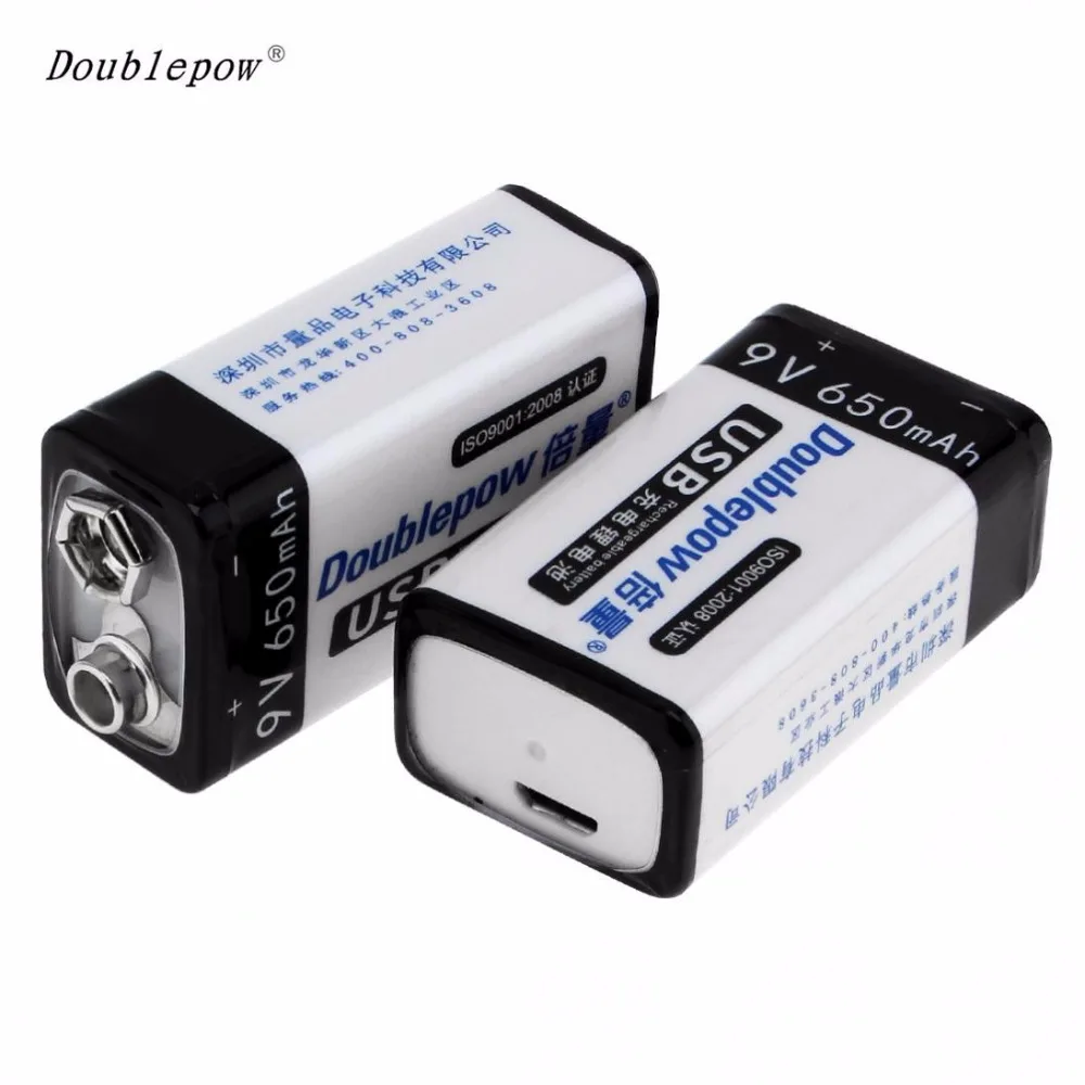 

2pcs Doublepow 650mAh LSD Li-ion Rechargeable 9V Battery USB Charging with Micro Charging Interface for Microphones