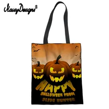 NoisyDesigns бренд Для женщин складная сумка счастливый Хэллоуин Тыква Сумки сумки многоразовые экологически чистый хлопок большой мешок