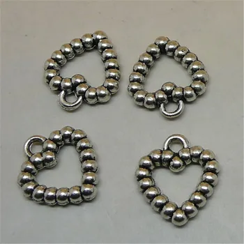 

50pcs/lot round beads heart ancient silver for diy earrings necklace Jewelry findings pendant making accessories metal material