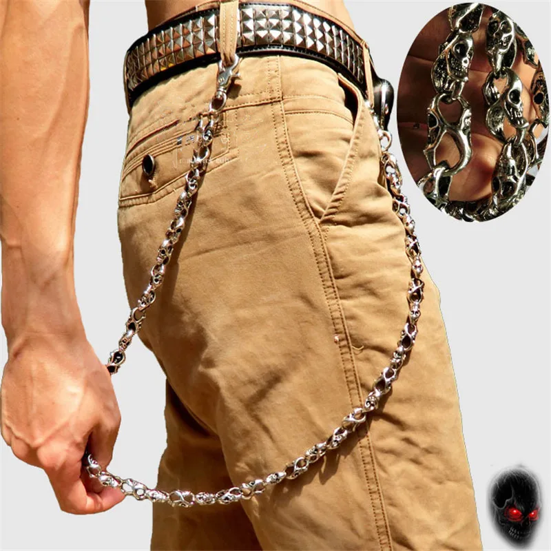 

Skull Biker Jean Key Wallet Chains Silver Ghost Rock Punk Hip-pop Metal Keychain Pants Chain Fashion Men Jewelry Gift DR45
