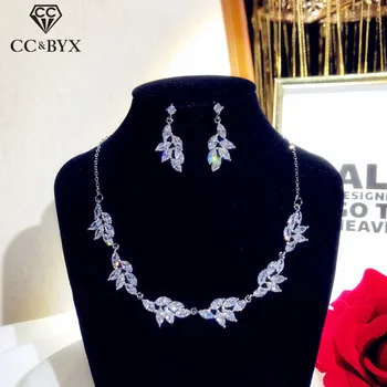 

CC necklace drop earrings sets high quality fine wedding accessories for women bridal shine rhinestone luxury cubic zircon s013