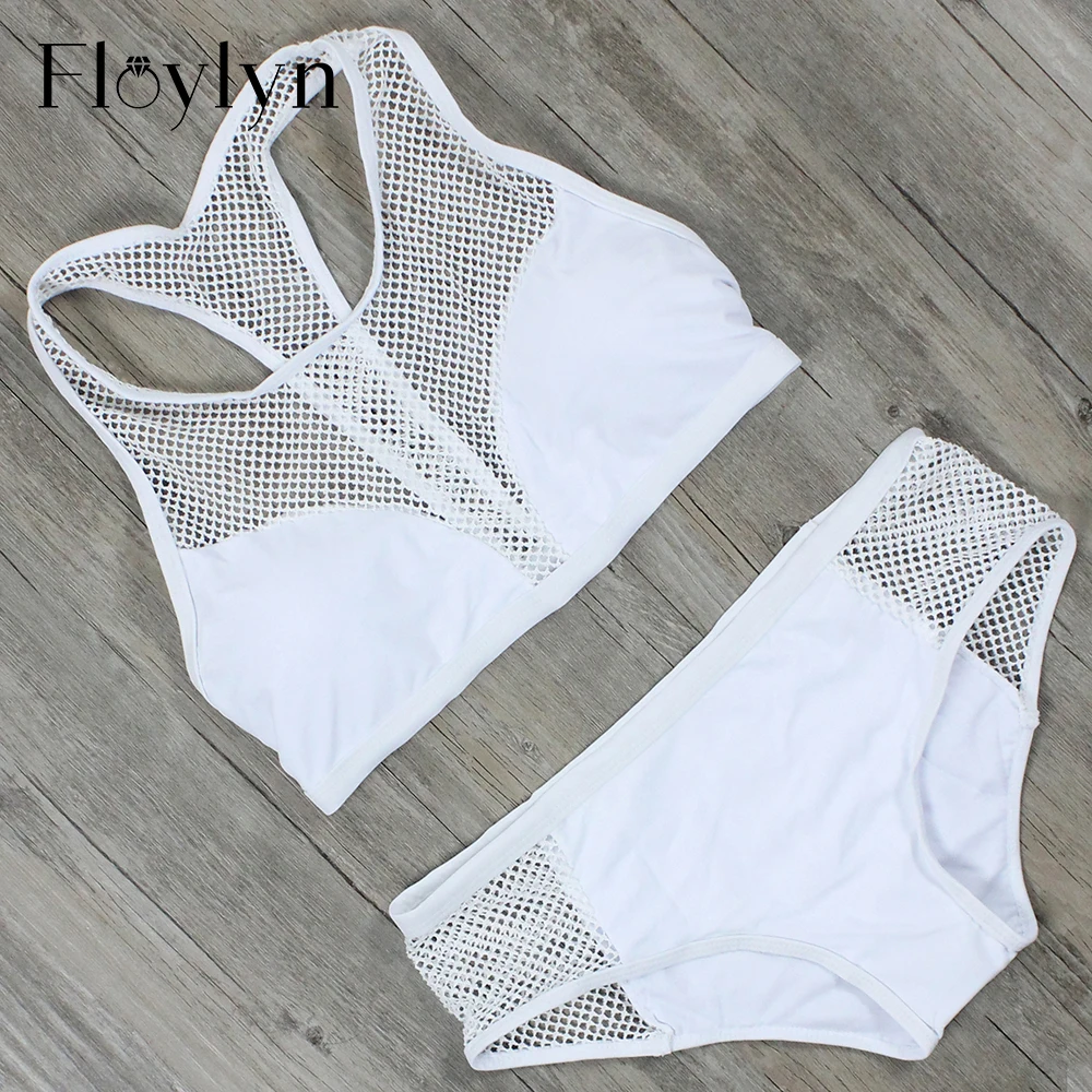 

Floylyn Push Up Swimwear Bikini Set Middle Waist Swimsuit Mesh See Through Maillot De Bain Femme