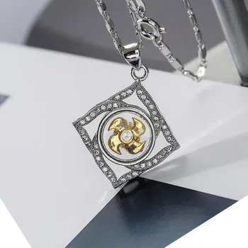 

Delicate Geometric Square Pendant Necklace Zircon Paved Best Wish Lucky Rotatable Windmill Copper Jewelry for Women Wholesale