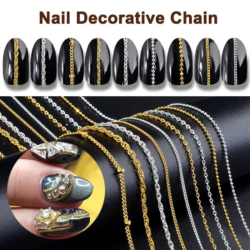 50 см золотые серебряные металлические цепочки для украшения ногтей 3D Сплав шпильки DIY украшения QRD88