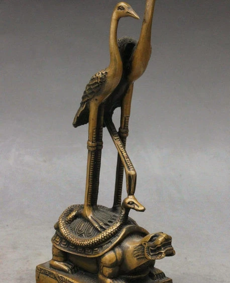 Details about / 10/" Old China Fengshui Bronze Crane Hok Bird Snake Turtle Tortoise Statue