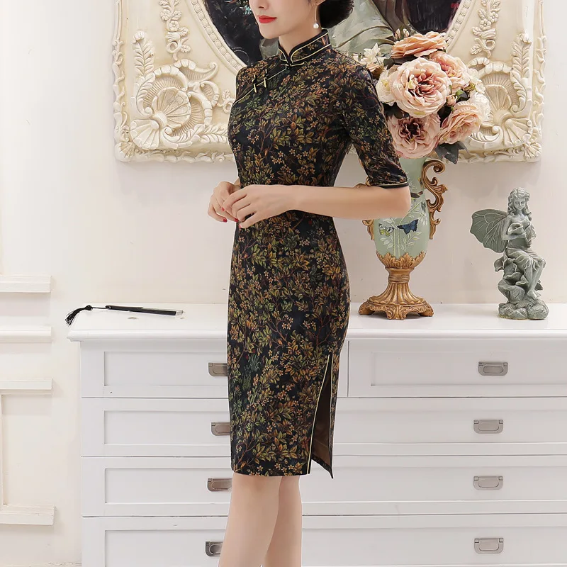 Традиционный китайский мини-платье Для женщин поливать марли Cheongsam Размеры м до 4xl