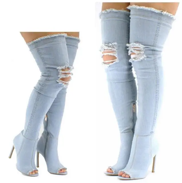 Hot Selling Denim Pink Thigh High Boots 