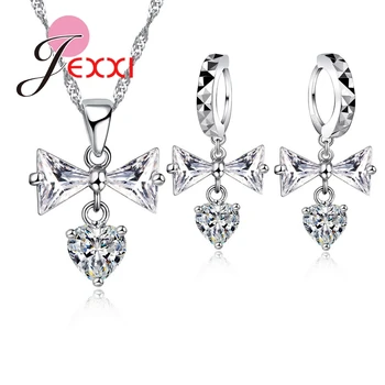

Factory Price 925 Sterling Silver Cherry Necklace Heart Earrings for Women Bride Cubic Zirconia Wedding Jewelry Sets