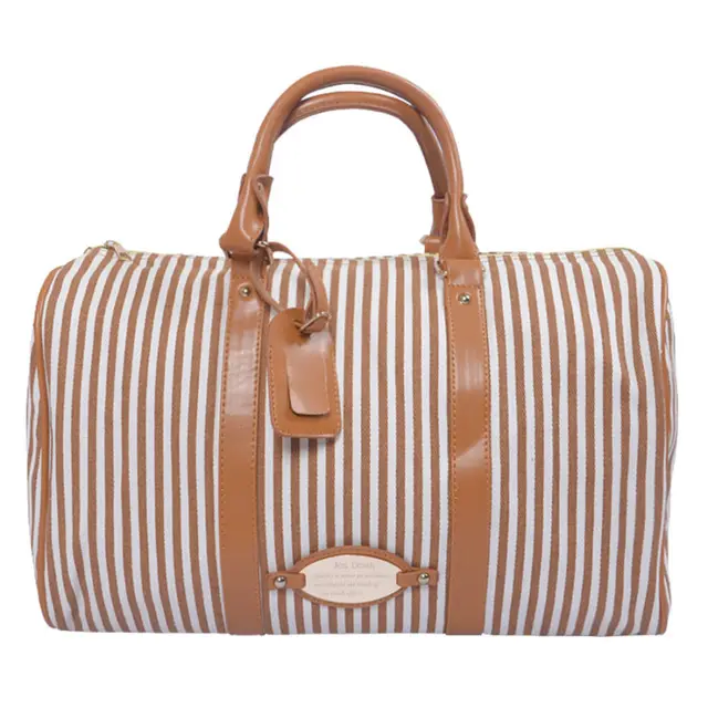 Leather Journey Travel PU Large capacity Striped Traveling Handbag ...