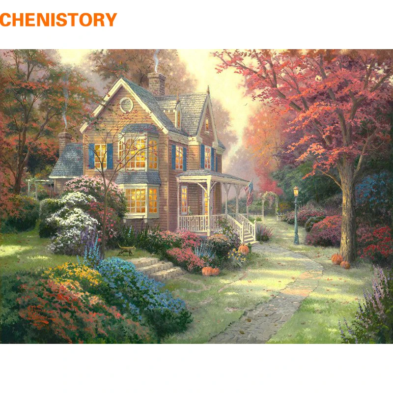 

CHENISTORY Autumn Villa Landscape DIY Painting By Numbers Modern Wall Art Picture Drawing Painting By Numbers For Home Decor